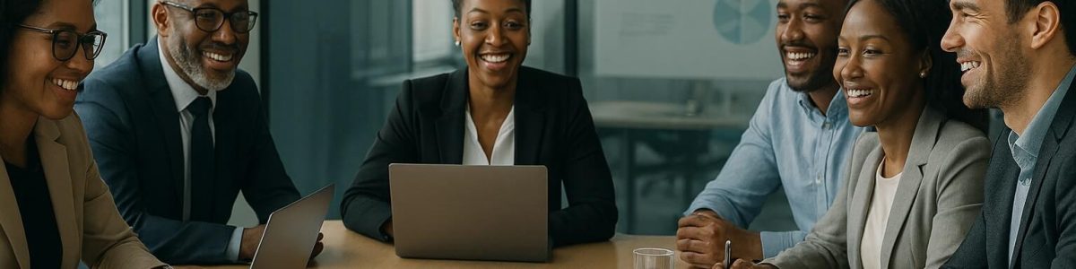 project based hiring, Diverse professionals collaborating in a modern boardroom during a project-based hiring discussion
